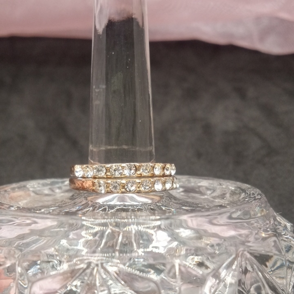 Set of 2 Silver Tone Dainty Stackable Rings with Gemstones